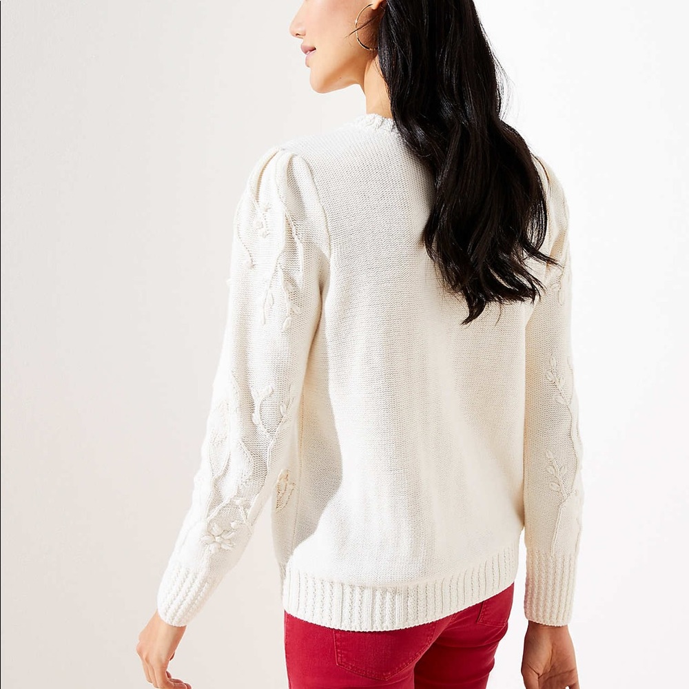 NWT white cream floral bobble knit sweater S - Picture 4 of 7